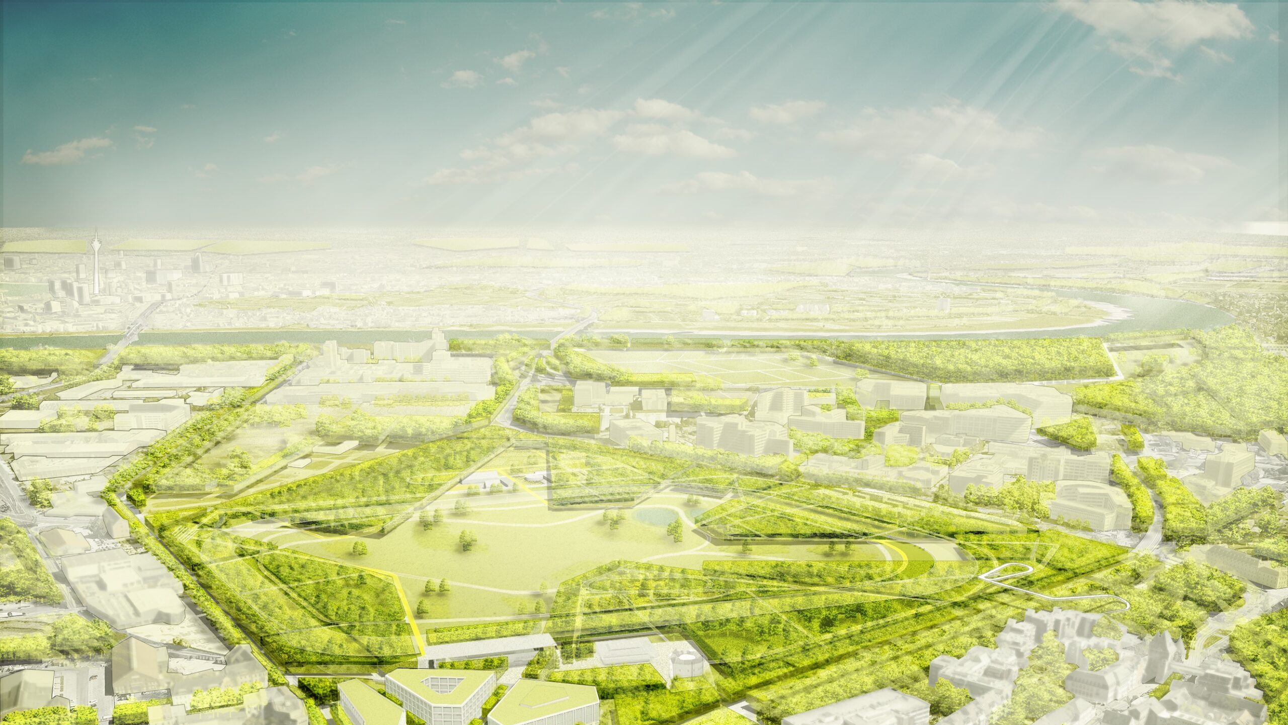 Gestaltungskonzept mit Vogelperspektive des neuen Parks. © FRL Gestaltungskonzept mit Vogelperspektive des neuen Parks. © FRL