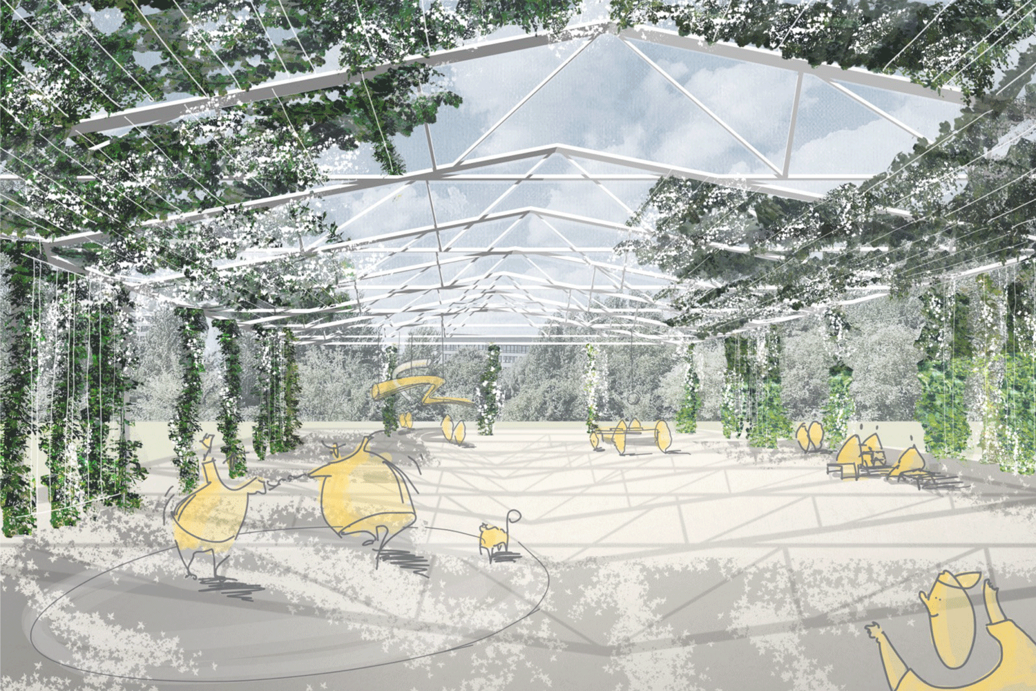 Die Gartenremise als Treffpunkt und soziales Zentrum des Gartenlandes, als Ausstellungsraum für Kunst und Kultur, als kühler Aufenthaltsort im wohltuenden Schatten der Kletterpflanzen. | © FRL Die Gartenremise als Treffpunkt und soziales Zentrum des Gartenlandes, als Ausstellungsraum für Kunst und Kultur, als kühler Aufenthaltsort im wohltuenden Schatten der Kletterpflanzen. | © FRL